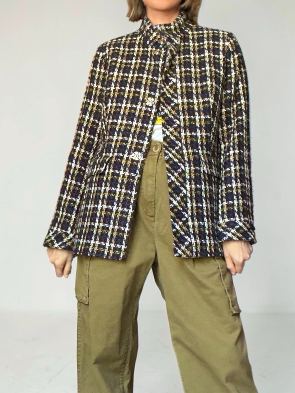 Ann Taylor Navy & Multicolor Plaid Tweed Jacket Blazer Sz 6